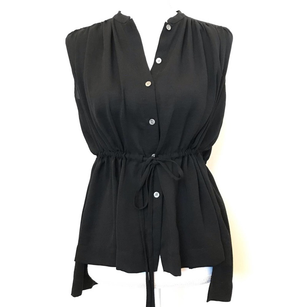Banana Republic Black Drop Hem Tank Cinched Waist Button Up Blouse Size XXSP